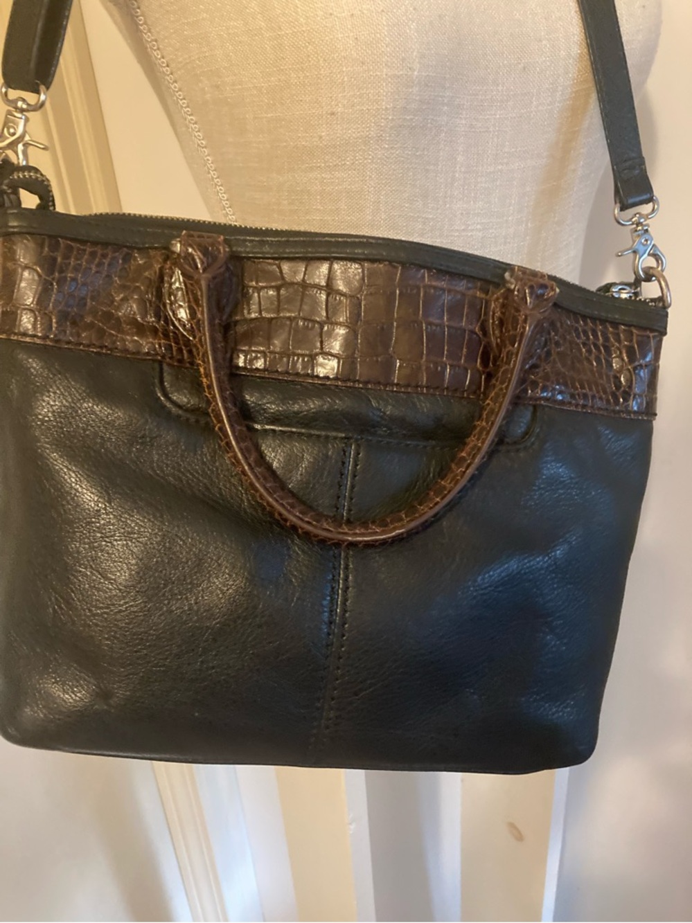 Brighton Leather Two-Tone Brown & Black Satchel Bag